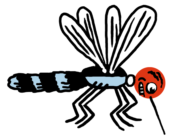 Eine freche Mücke schwebt über dem ersten Panel.